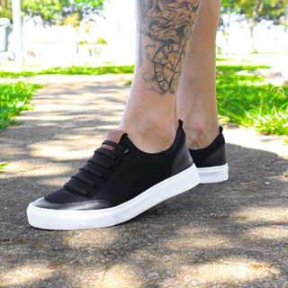 Tenis Sapatenis Preto Casual Masculino Cano Baixo Nylon Academia Sola Reta Leve Confortável + Relógio
