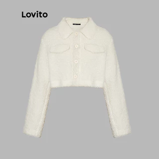 Lovito Jaqueta Casual Com Botão Liso E Aba Frontal Jaqueta De Pelúcia Para Mulheres L39AD009 (Branco Off) em Promoção na Shopee Lovito Jaqueta Casual Com Botão Liso E Aba Frontal Jaqueta De Pelúcia Para Mulheres L39AD009 (Branco Off)