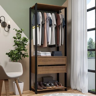 Guarda-Roupa Closet Modulado Valencia 2 Gavetas 70cm Rustic/Preto Madesa em Oferta na Shopee