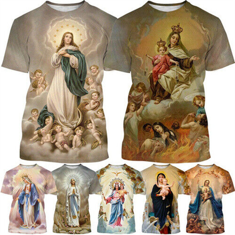 Virgem Maria T Camisa Deusa Da Misericórdia Impressão 3D Camiseta Cristão Abençoado Jesus Deus Camisas Roupas Femininas 