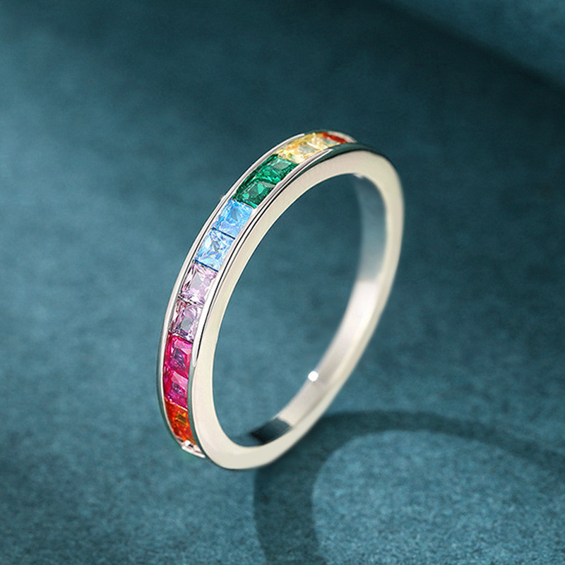 S925 prata esterlina colorido zircão anel simples moda jóias senhoras presente