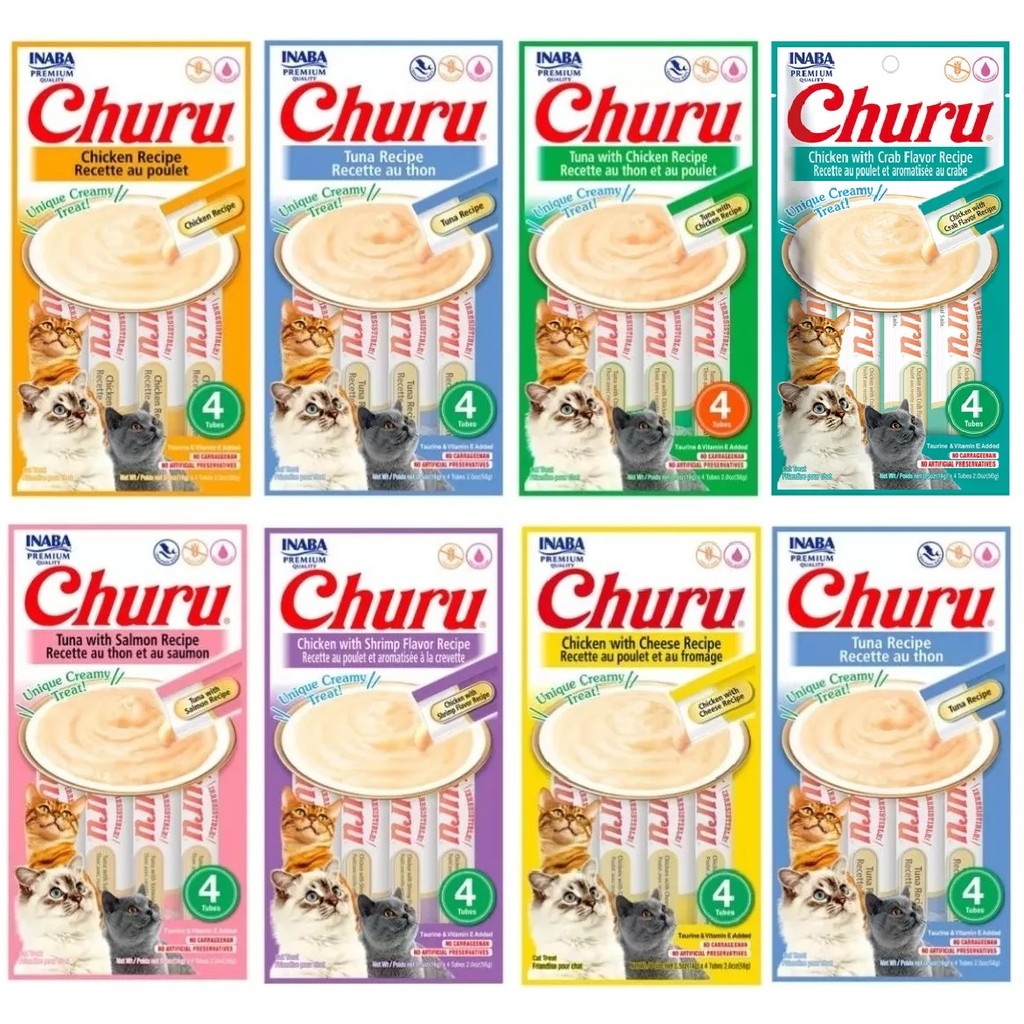 Kit 8 Pacotes Churu Petisco Para Gatos Vários Sabores Inaba Food Ração ...