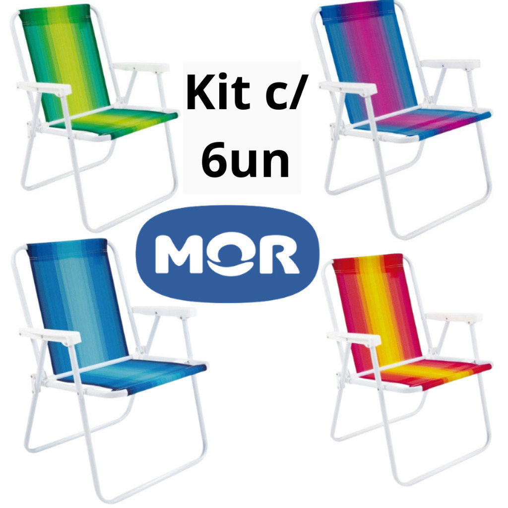 Kit 6 Cadeira de Praia Aço Mor 110kg Resistente CORES SORTIDAS Oferta