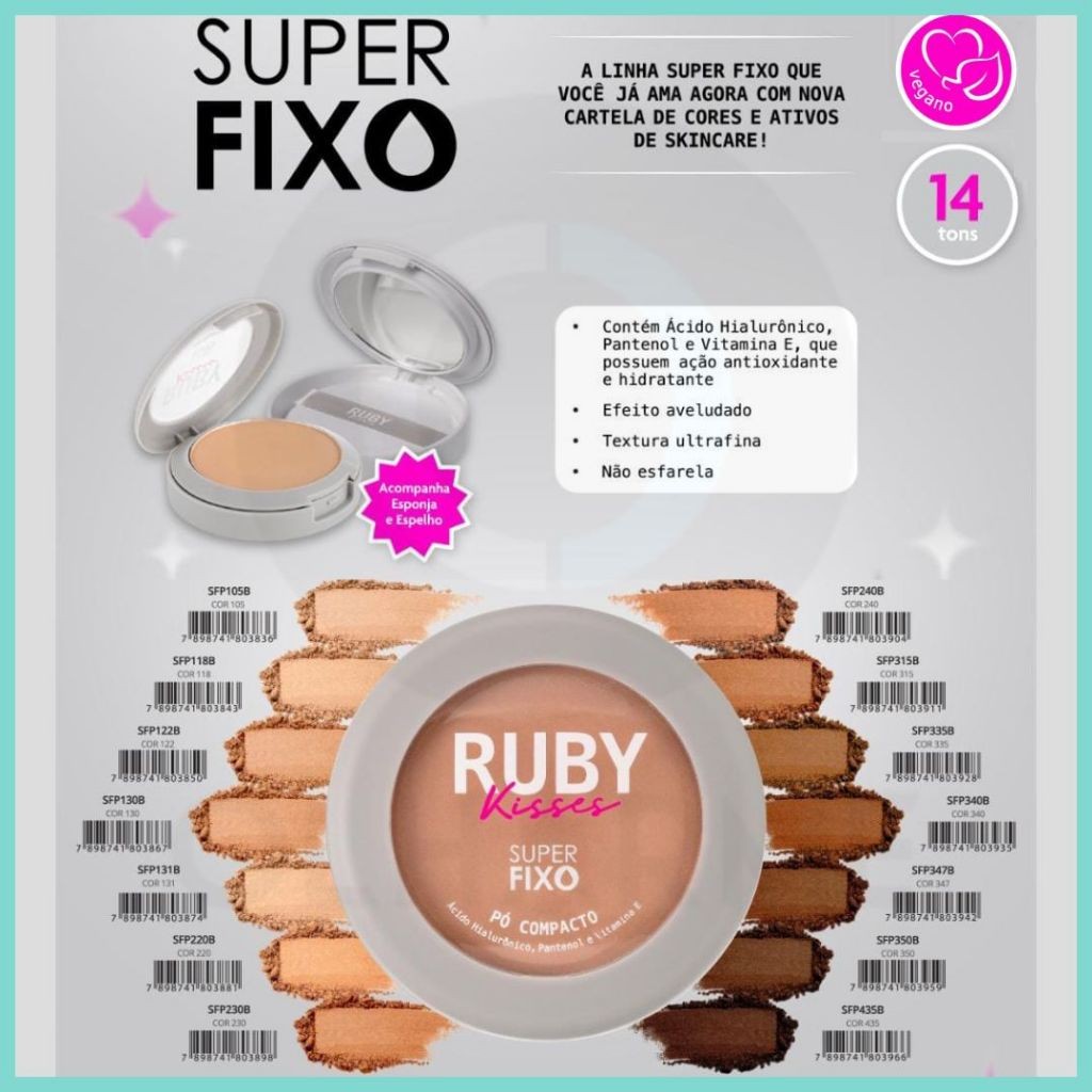 Novo Pó Compacto Super Fixo Ruby Kisses com Ácido Hialurônico | Shopee ...