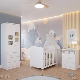 Quarto Bebe Completo Berço Americano Uli Guarda Roupa 2 Portas Uli Gaveteiro 3 Gavetas Smim 100% MDF em Oferta na Shopee