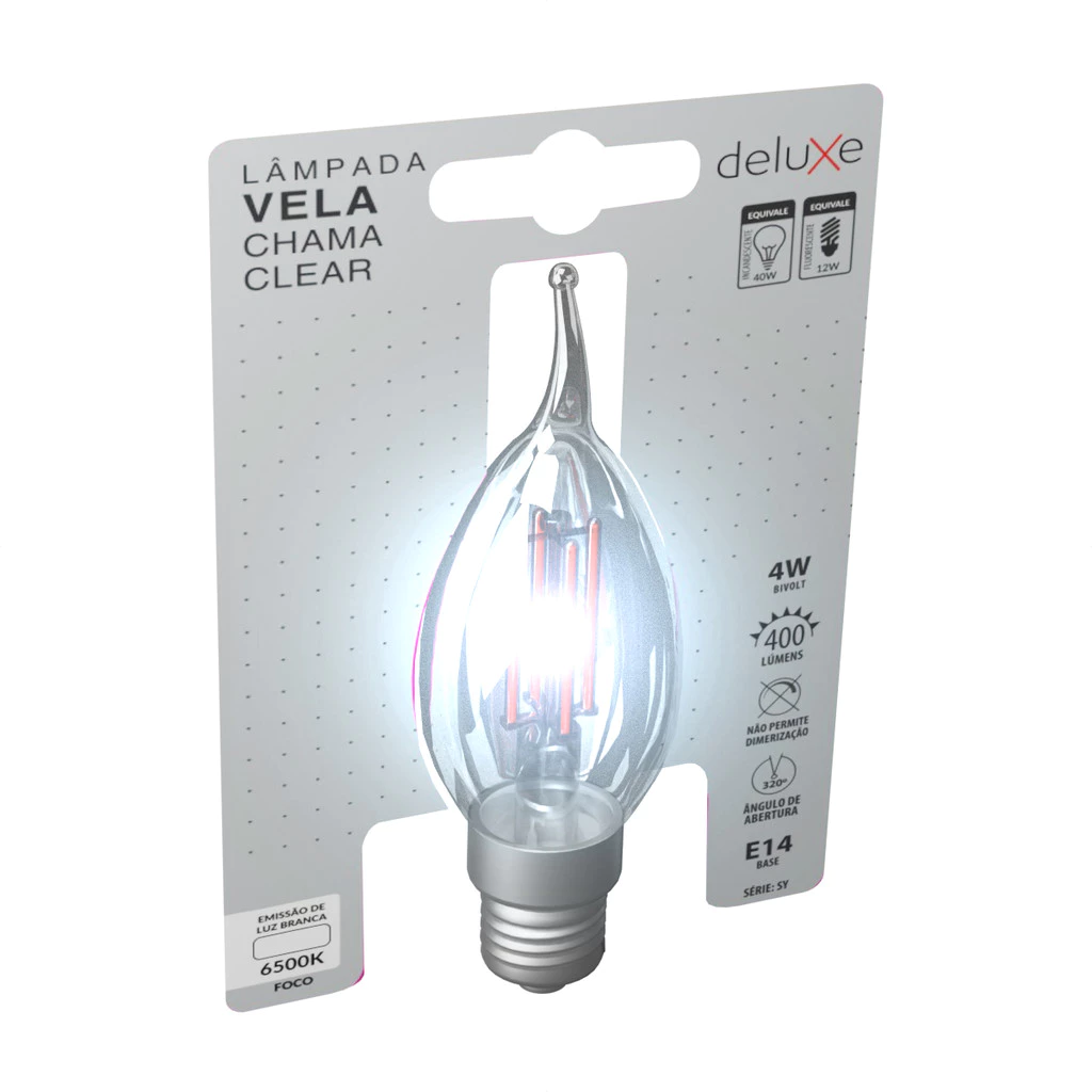 Lâmpada de Led Retro Vintage Vela Filamento Chama Clear 4W 6500K E14 Luz Branco Frio