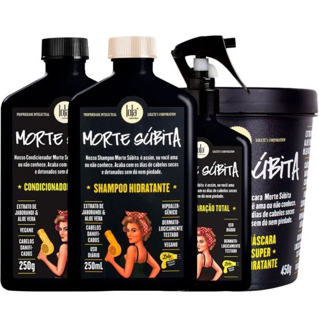 kit 4un Morte Súbita Lola Cosmetics Shampoo250ml Condicionador250g Máscara450g Spray Reparação250ml