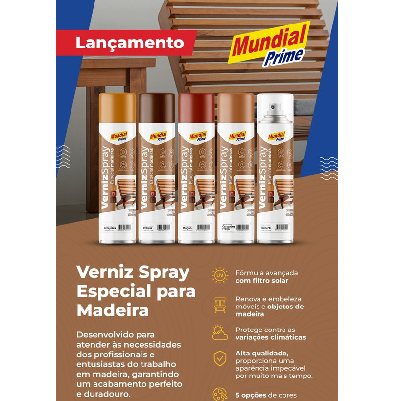 Verniz Spray Especial para Madeiras 400ml Mundial Prime | Shopee Brasil