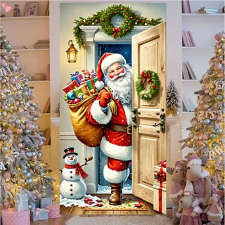Natal Papai Noel Capa De Porta Decorações Vintage Feliz Banner De Pendurada Varanda Feriado De Inverno Suprimentos Para 