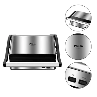 Grill E Sanduicheira Philco Maxx Clean 1000W 2 em 1 Revestimento Antiaderente Inox Cor Cinza 127V