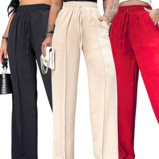 Calça Pantalona Wide leg Feminina Duna Cintura Alta Com Bolso