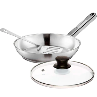 Frigideira com Tampa 20cm Tramontina Allegra em Aço Inox e Indução 1,3L e Espátula Vazada Inox em Oferta na Shopee