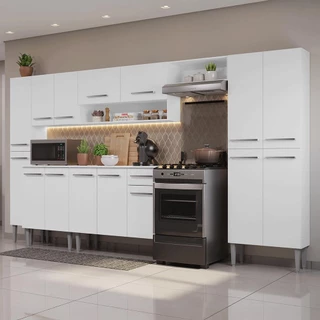 Armário de Cozinha Completa 325cm Branco Emilly Madesa 06 em Oferta na Shopee