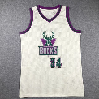 Bucks 34 Antetokounmpo Retro Americano Basquete Uniformes da nba basquetejersey Camisa bordada de creme branco