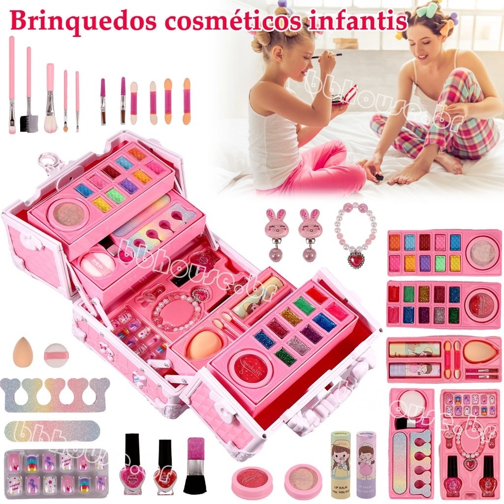 Kit de maquiagem infantil Set Beleza Brinquedos Cosméticos Portáteis ...