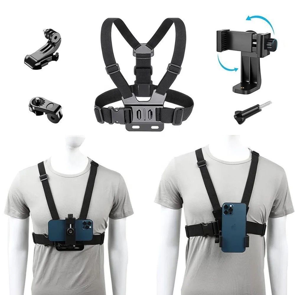 KIT Suporte Cinta Peitoral Com Adaptador Para Celular E Gopro