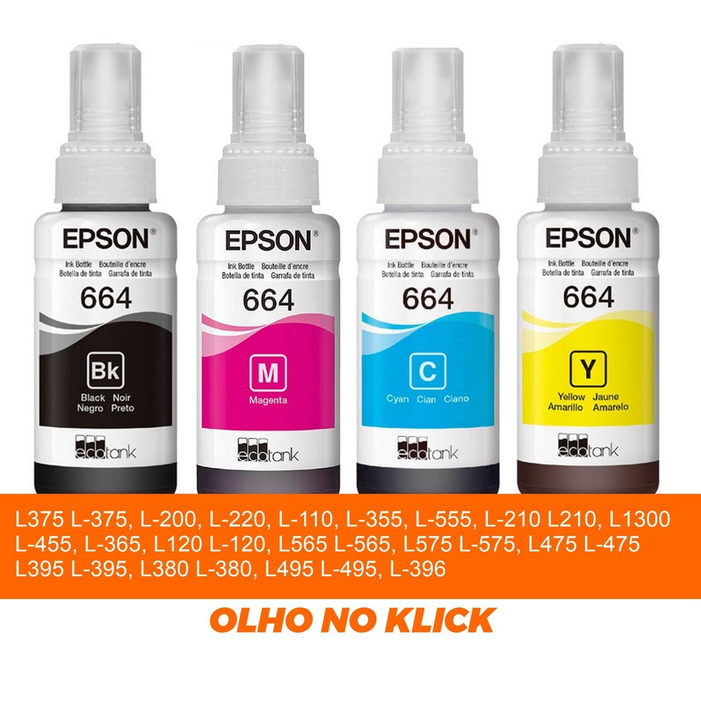 Kit 4 Tintas Epson 664 P/ L355 L365 L375 L395 L495 Originais B Y C M ...
