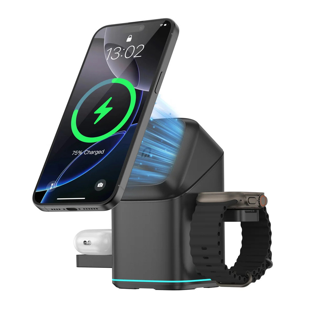 Carregador Magnético Giratório Elétrico Sem Fio 3 Em 1 Doca De Carregamento Rápido Para Marca iPh Samsung Suporta Fones | Shopee Brasil