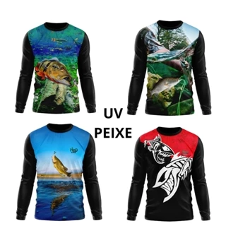 Camisa Camiseta Masculina e Feminina Uv Proteção Solar Estampa Peixe Pescaria em Oferta na Shopee