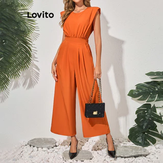 Lovito Macacão elegante com ombreiras lisas para mulheres LBL16118