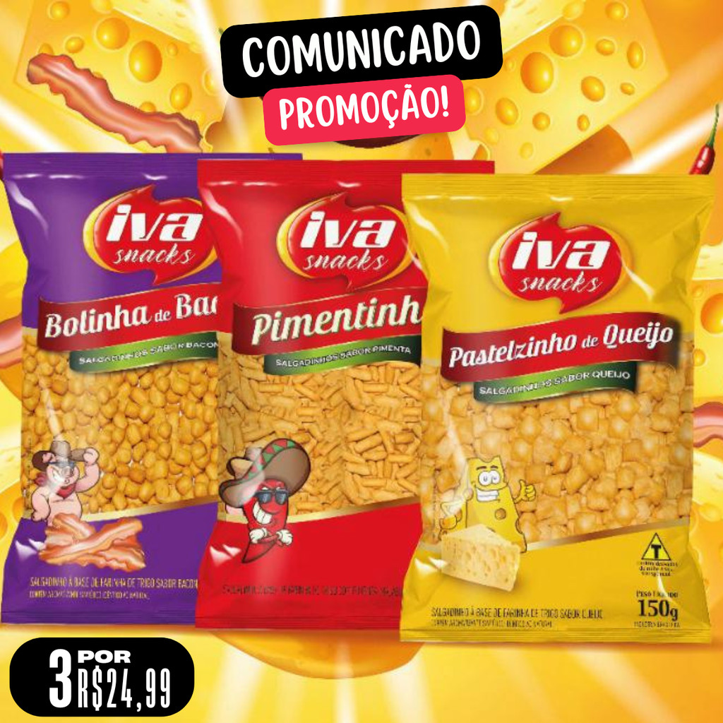 Kit Salgadinhos Snacks 150g – Pimentinha, Bacon e Queijo | Lanche ...
