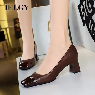 IELGY Banquete Europeu E Americano Versátil Costura Bloco Salto Dedo Do Pé Quadrado Estilo retro Moda Alto Feminino