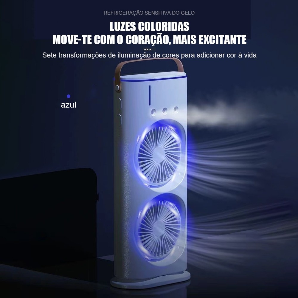 Mini Portátil Climatizador Camada Ventilador Dupla Umidificador Hélice Giratório+rgb