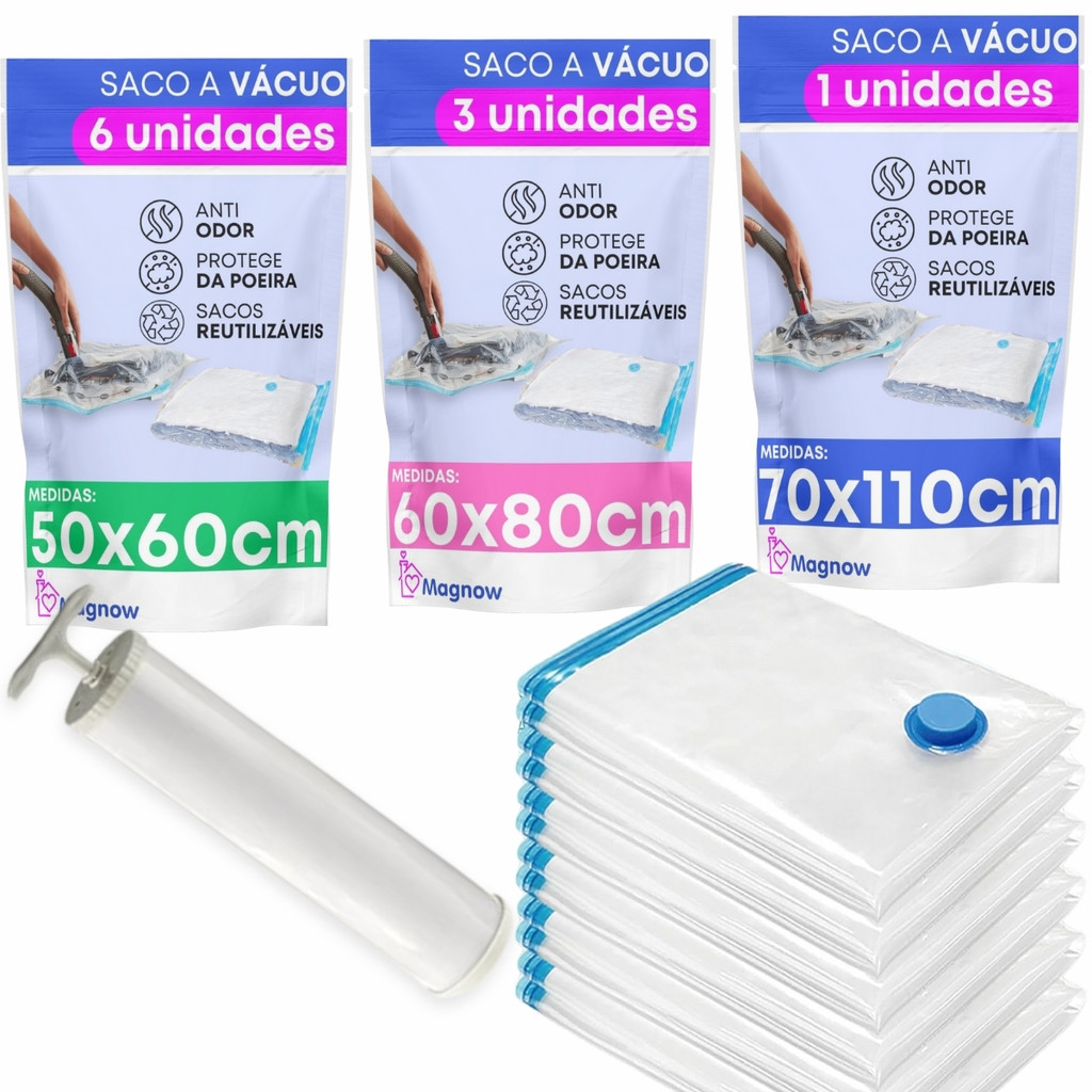 10 Saco a Vacuo Viagem Organizador Com Bomba 6P 3M 1G | Shopee Brasil