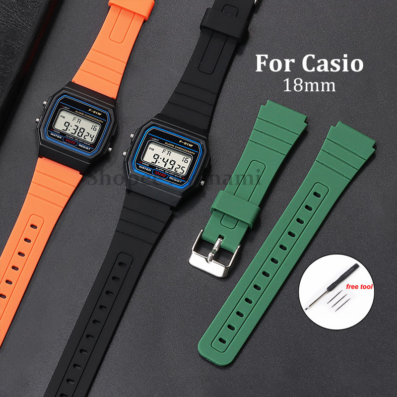 Pulseira De Relógio Esportivo De 18mm Para Casio , Borracha De Silicone A158 A168 AE1200 AE1300 F105 F108 F84 W800H SGW4