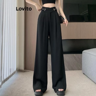 Lovito Calça básica lisa casual para mulheres LNM72235