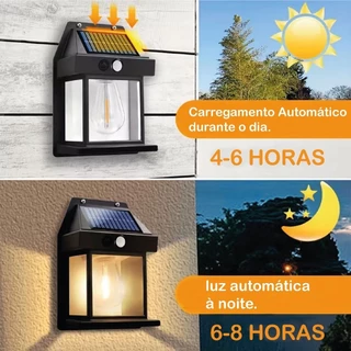 Arandela Solar Para Parede Externa - Lâmpada LED Filamento Vintage Com Sensor Noturno e Luz Branca Quente - WYL em Oferta na Shopee