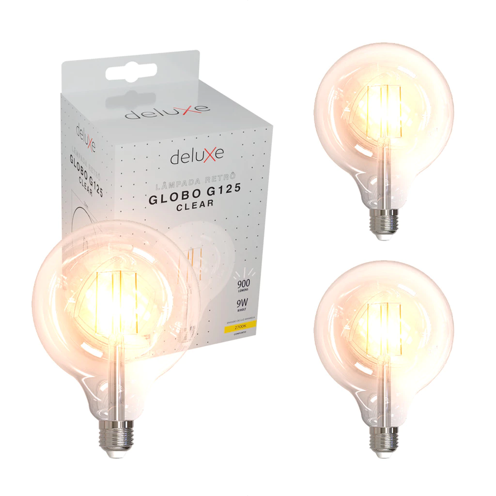 Lampada Led Globo Retro Clear G125 9w 2700k Branco Quente E27 110v/220v Cod: 353280375 Deluxe By Avant