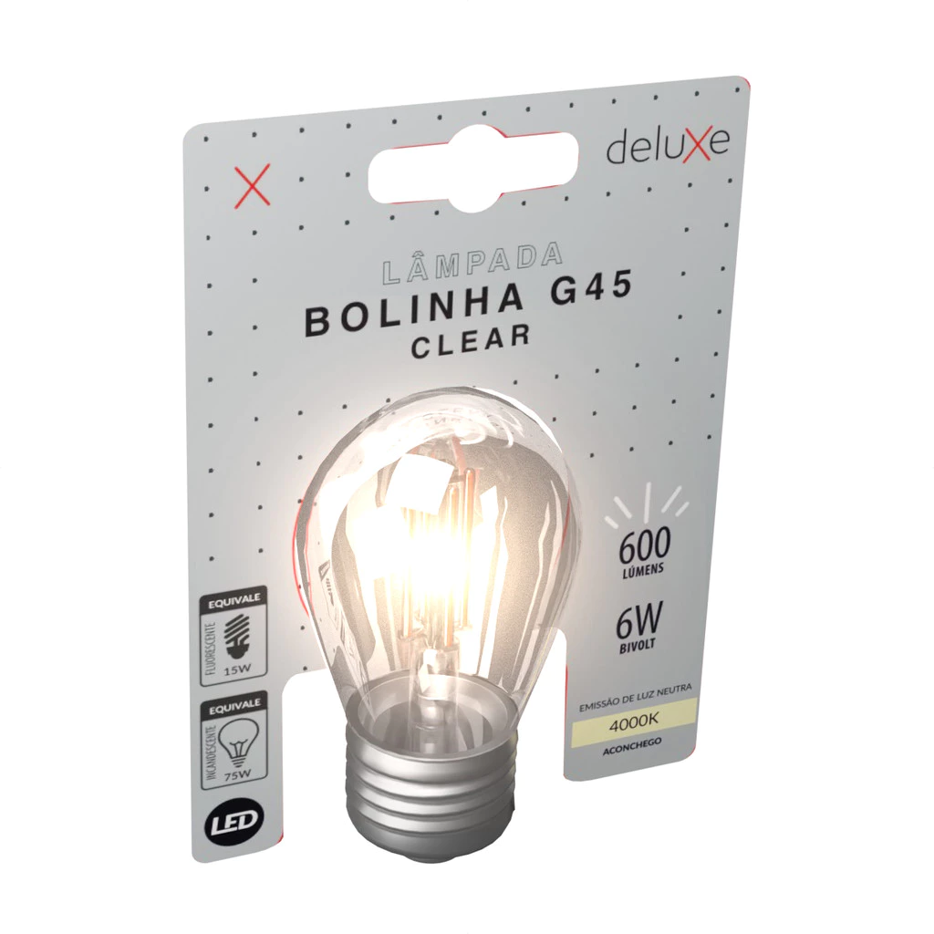 Lâmpada de Led Bolinha G45 Clear Filamento Retro Vintage 6w E27 4000k Bivolt Luz Branco Neutro