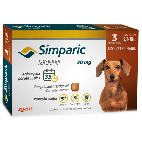 Simparic 5 a 10 kg Antipulgas Simparic Original 3 tablets | Shopee Brasil