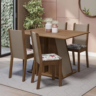 Conjunto Sala de Jantar Mesa Tampo de Madeira 4 Cadeiras Sophie Madesa em Oferta na Shopee
