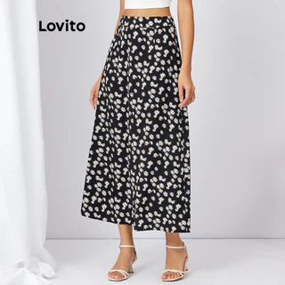 Lovito Saia Flared Casual Ditsy Floral L21AS123 (Preta)