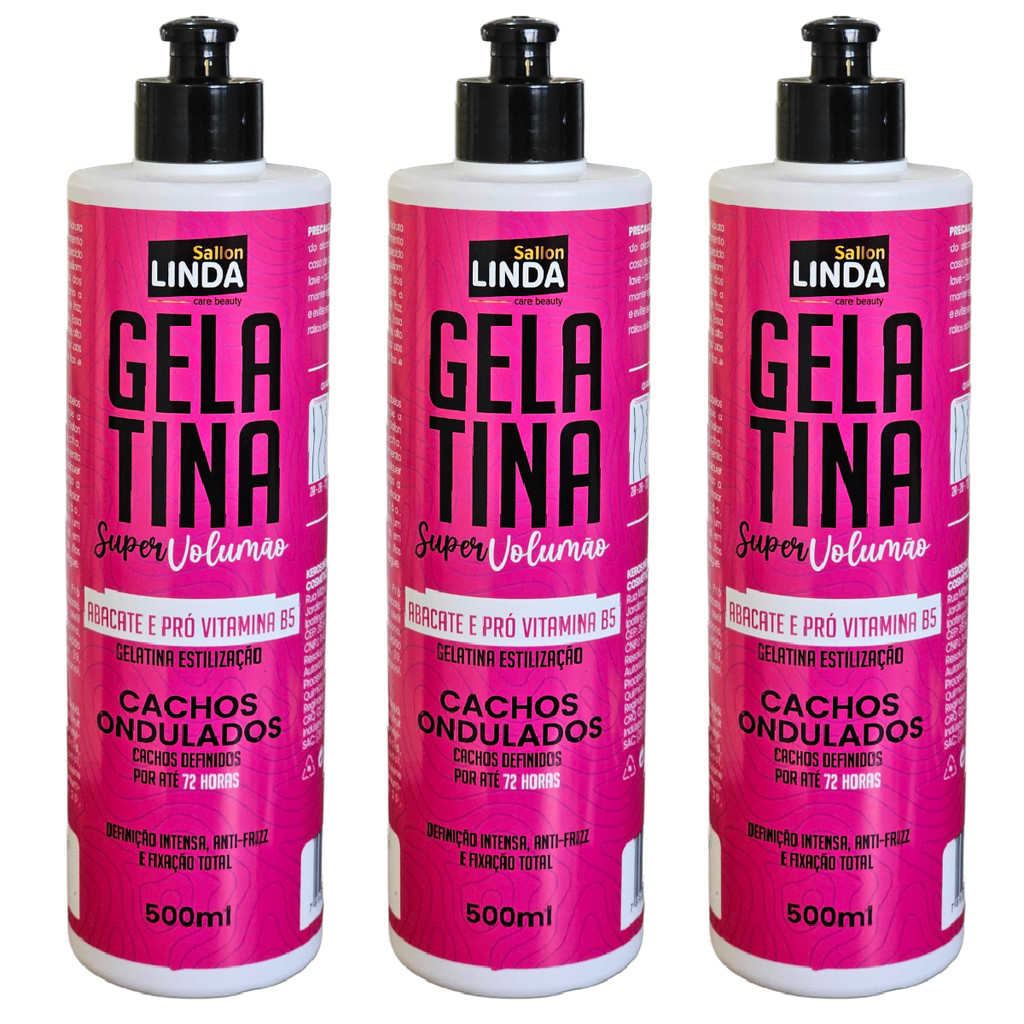 Kit Gelatina Capilar Super Volumão 500ml 3 Unidades Para Cabelos ...