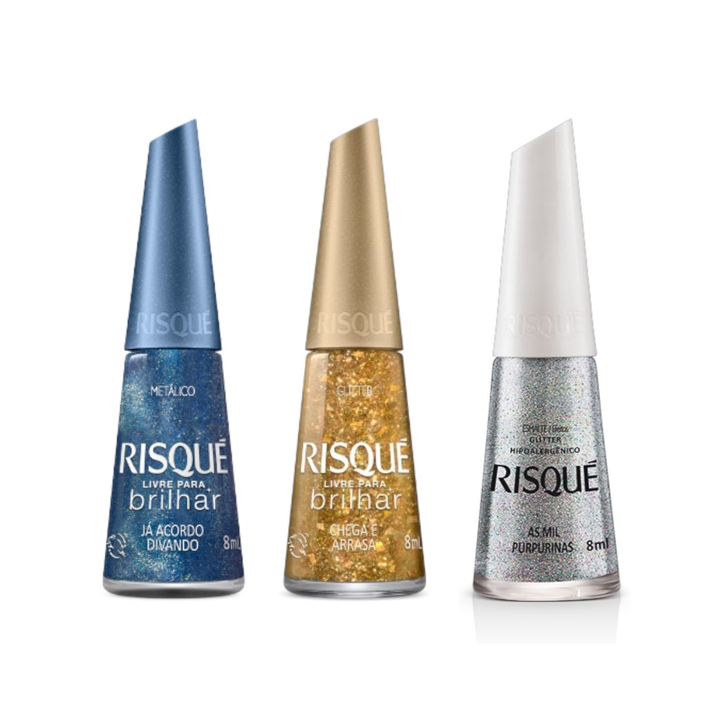 Kit Esmalte Risque Cores Variadas Coleção Glitter + Metálico | Shopee ...