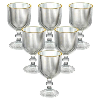 Taças de Vidro Graffiato Fio de Ouro Canelado 380ml 6 peças - Haus Concept Brinox