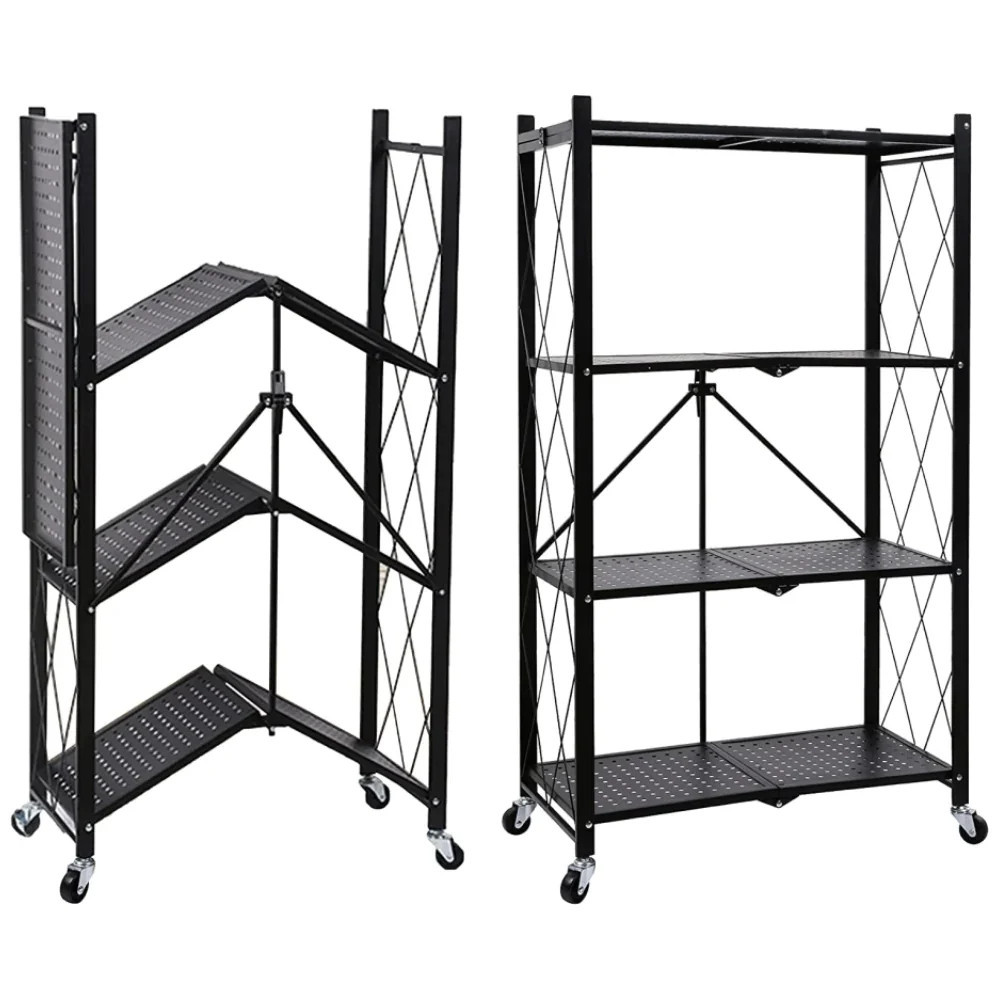 Estante Dobrável Em Aço Industrial Prateleira Multiuso 4 Andares Com Rodinhas