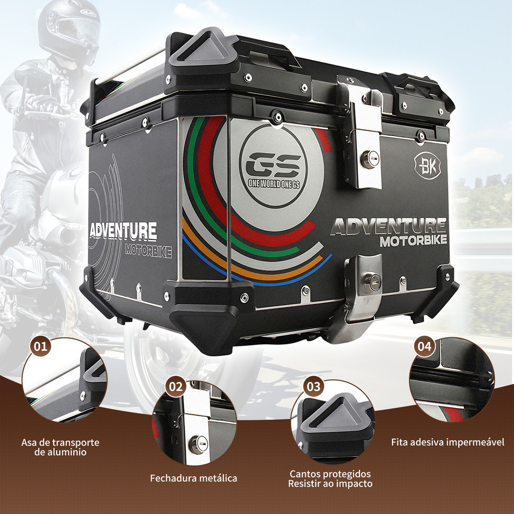 Baú Alumínio Moto Traseiro 45 Litros Top Case Caixas