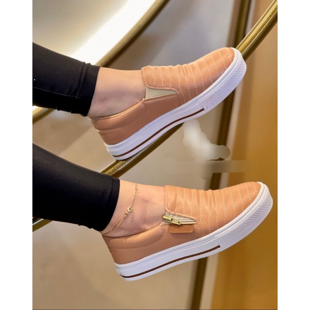 Tênis Slip On Ziper Sapatilha Feminina Confortável Macia Leve | Shopee ...