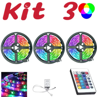 Kit 3 Fita Led Rgb 3528 Rolo 5m Com Controle Economica  marisa em Oferta na Shopee