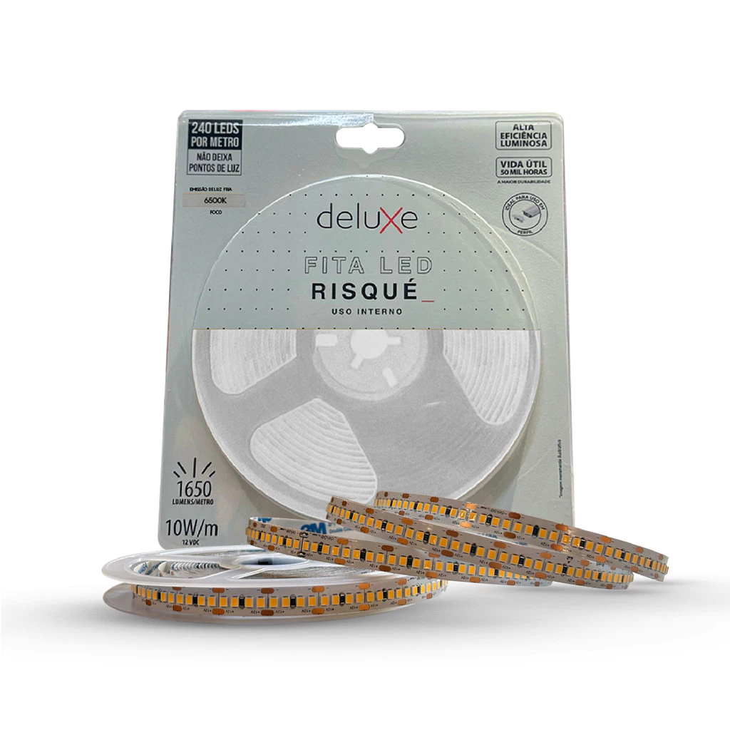 Fita Led Risque Branco Frio 6500K 5m 12V 10w IP20 Deluxe