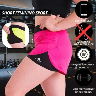 Short Feminino 2 em1 Dryfit Academia Bermuda Dupla Caminhada Corrida Treino com BOLSO ANTIQUEDA