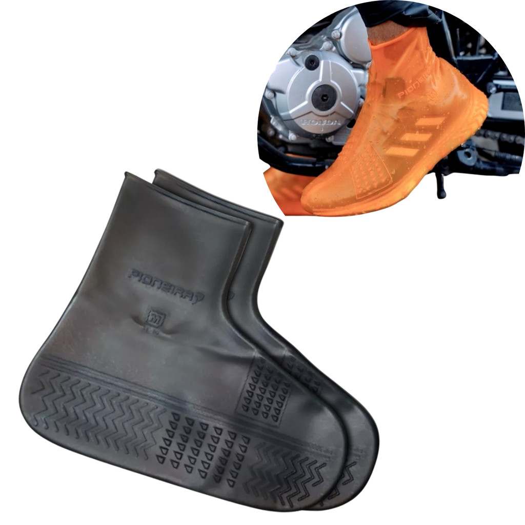 Protetor de Calçado Impermeável Capa de Chuva Tênis Sapato Preto Silicone - (Tam P-M-G) - Pioneira