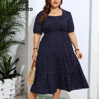 Lovito Vestido plus size curvo casual em camadas lisas para mulheres LNL75570