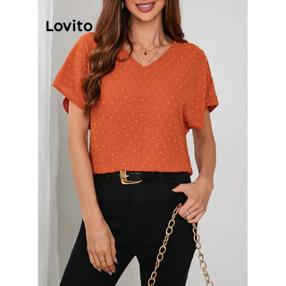 Lovito Blusa básica casual lisa para mulheres LBL17359