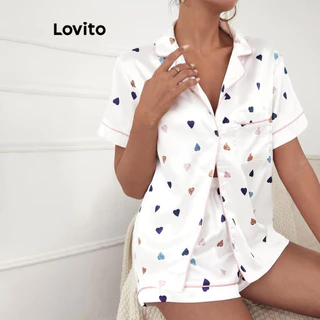 Lovito Conjunto de pijama casual em formato de coração para mulheres LNL71233