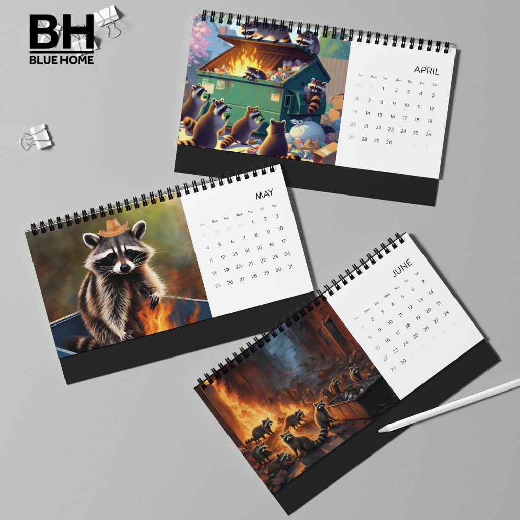 Cute Raccoon Calendar 2025 Artwork 12 Months Spiral Binding with